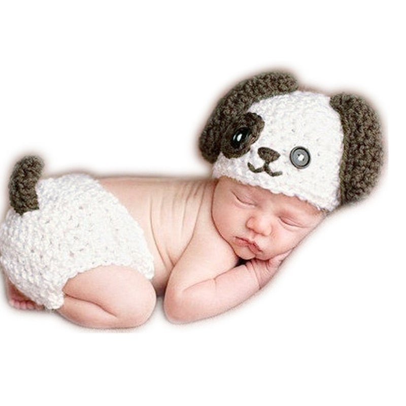 Vedory Newborn Baby Photography Props Boy Girls Photo Shoot Props Outfits Crochet Knitted Costume Unisex Cute Infant Hat Pants(Dog) - Image 2